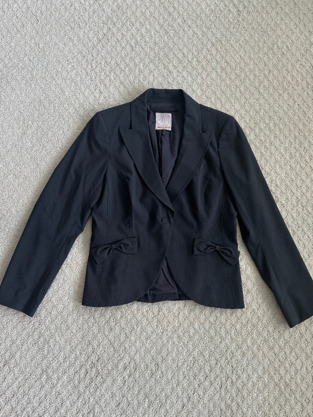 Rebecca Taylor Wool Blend Single Breasted Bow Accent Blazer 10 Classic Preppy